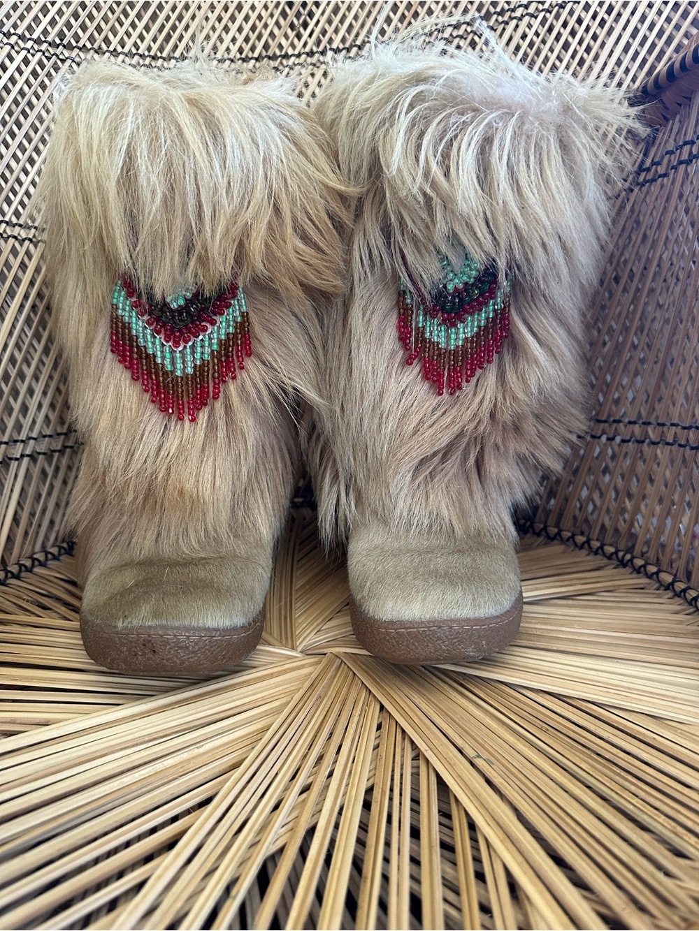 Pajar Vintage Goat Hair Beaded Fringe Boots